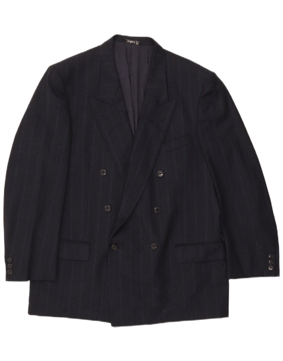 Jachetă blazer pentru bărbați Ungaro, cu două piepturi, UK 38, medie, bleumarin, cu dungi