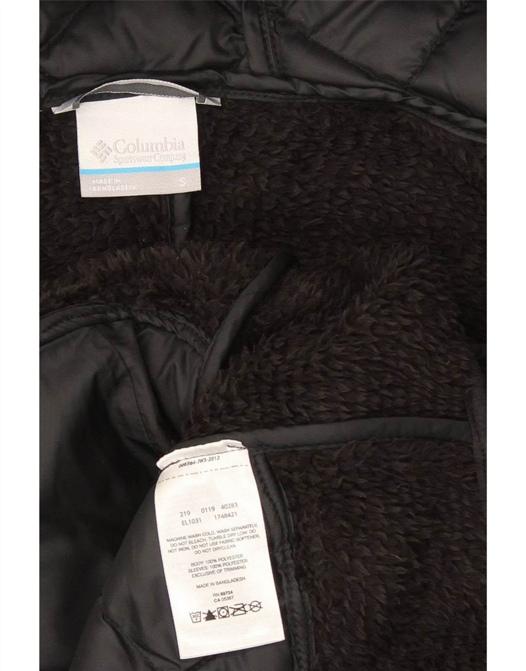 Jachetă fleece matlasată cu glugă Columbia pentru femei UK 10 Poliester negru mic
