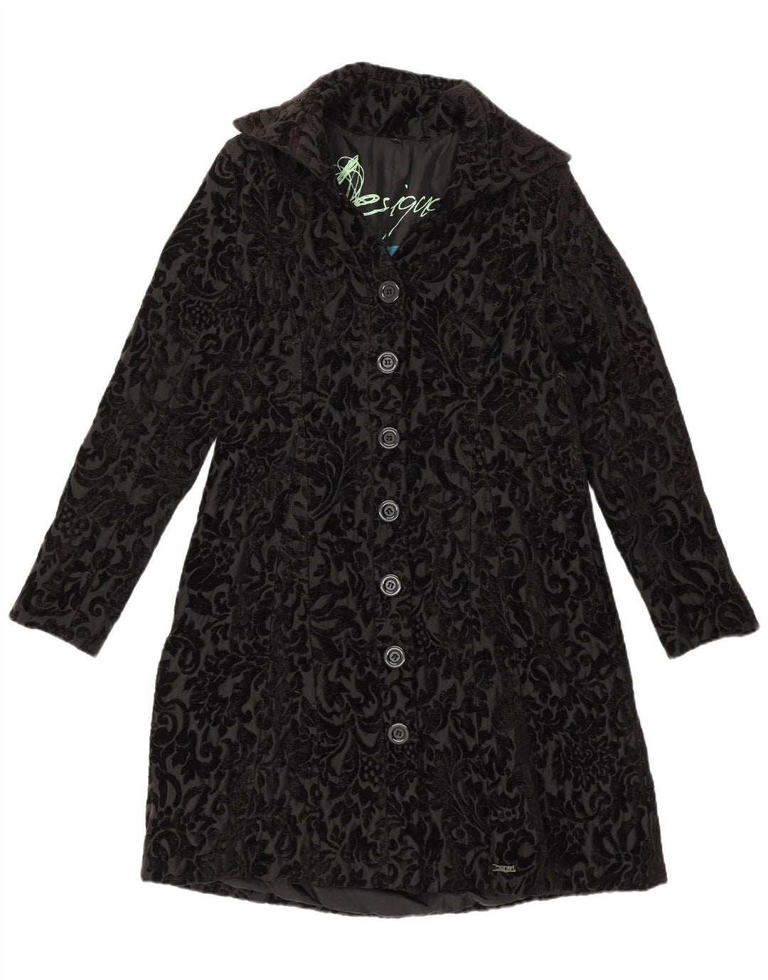 DESIGUAL Womens Graphic Overcoat IT 42 Medium Black Floral Viscose