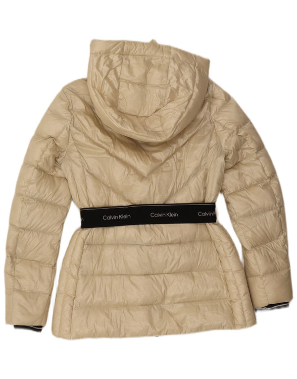 Calvin Klein Womens Graphic Padded Jacket UK 10 Small Off White Colourblock