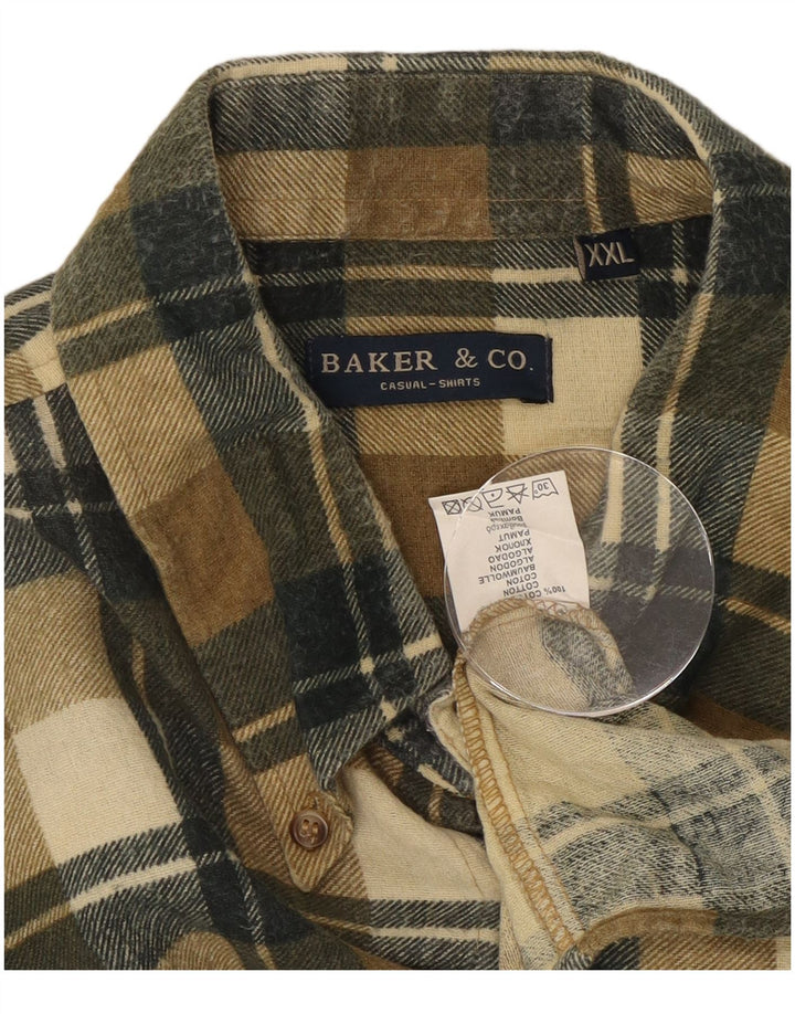 Cămașă de flanel pentru bărbați vintage 2XL bumbac carouri kaki