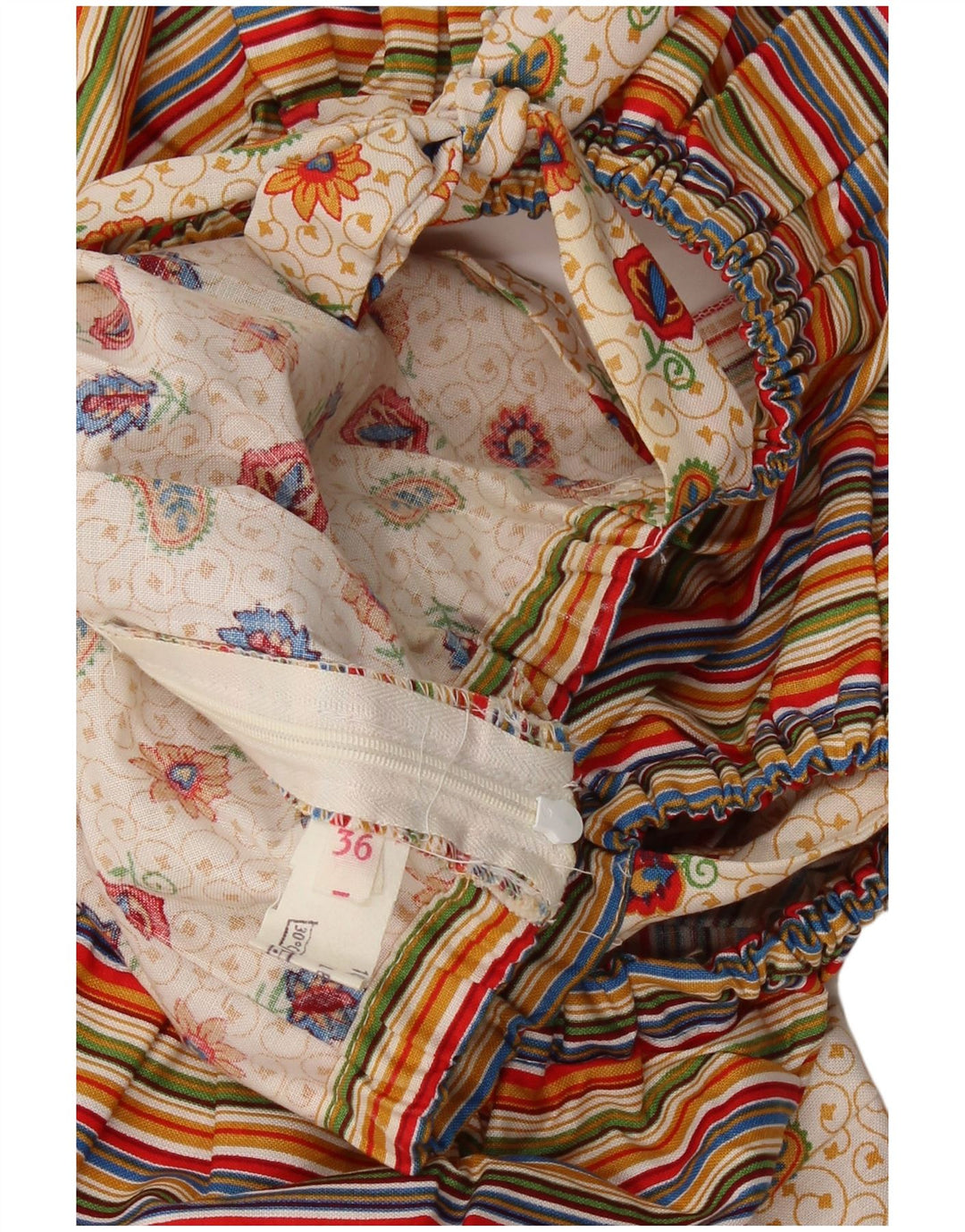 VINTAGE Rochie A-Line Fără mâneci pentru femei EU 36 Bumbac Paisley Bej Mic