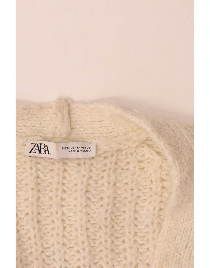 Pulover cardigan deschis supradimensionat pentru femei Zara UK 14 Medium Bej Acrilic