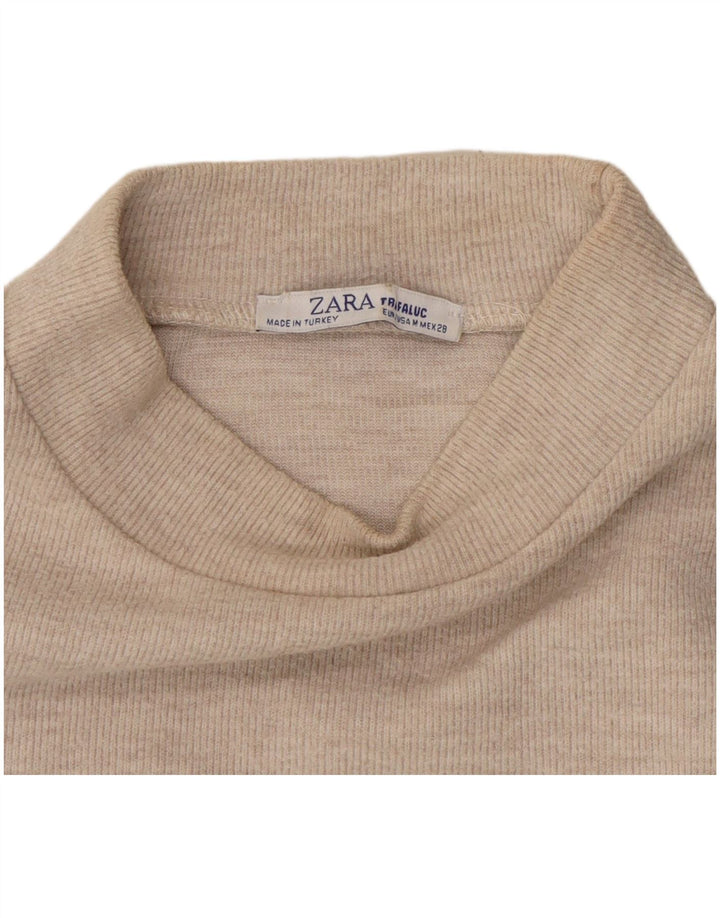 ZARA Womens Crop T-Shirt Top UK 10 Small Off White Polyester