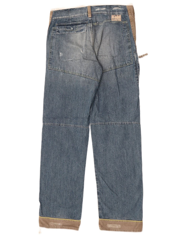 Vintage Mens Distressed Straight Jeans W32 L34 Blue Colourblock Retro
