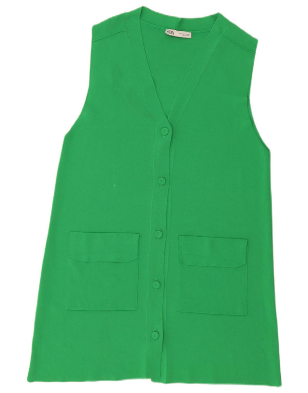 Pulover cardigan fără mâneci pentru femei Zara UK 14 verde mediu