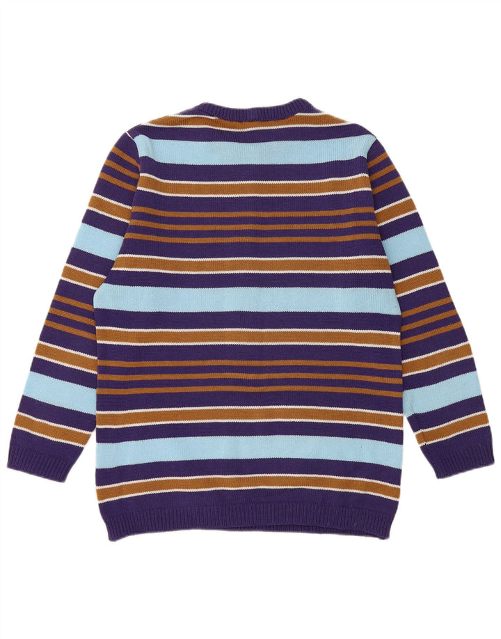 Pulover vintage pentru damă cu gât roșu IT 42 Mov mediu cu dungi