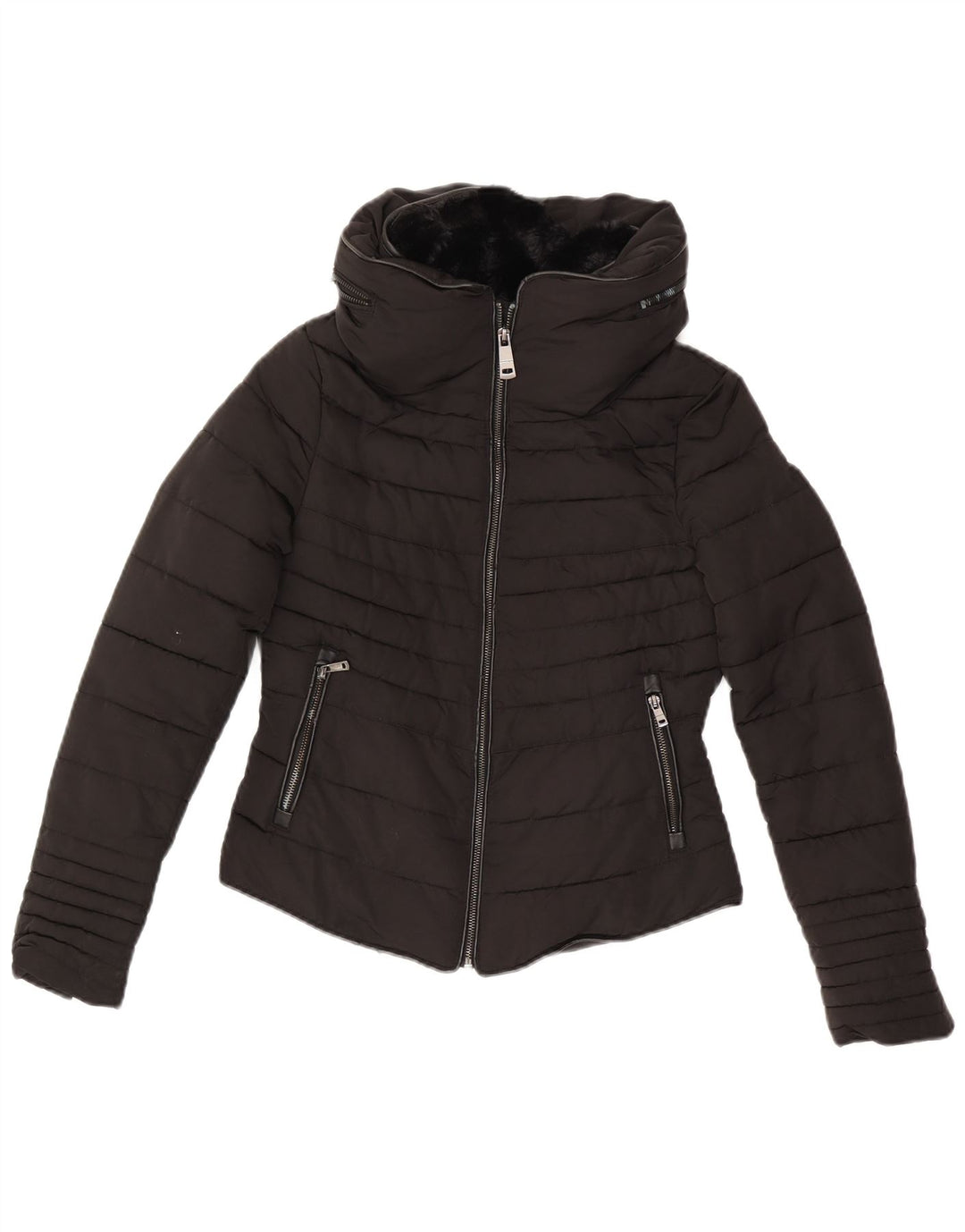 Jachetă căptușită cu glugă pentru femei Zara UK 6 XS Poliester negru