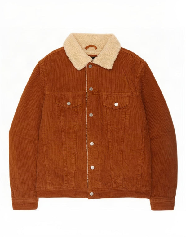 Jachetă Sherpa din velur pentru bărbați Zara UK 40 mare, maro, bumbac color bloc