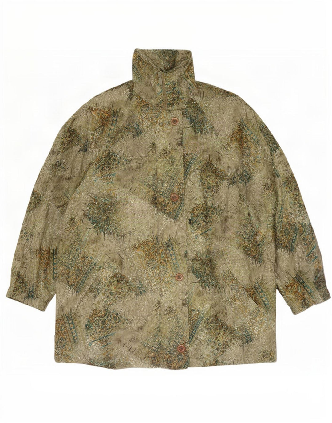 Jachetă vintage pentru femei, UK 20 2XL, verde, cu flori din poliester