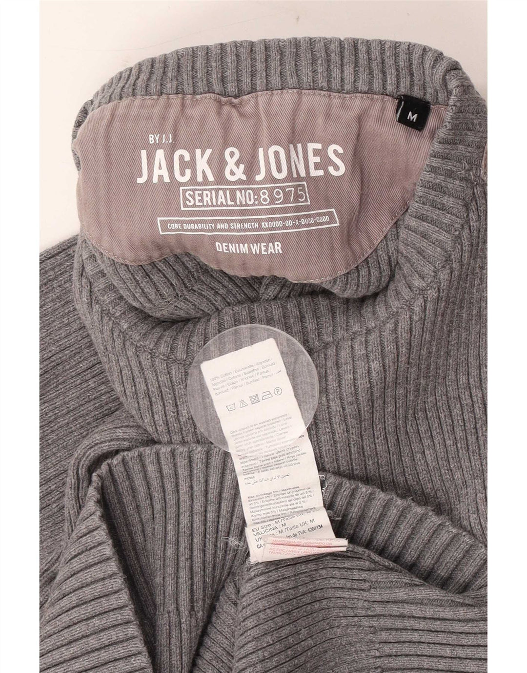 Pulover Jack & Jones pentru bărbați cu gât roșu, bumbac color bloc, gri mediu