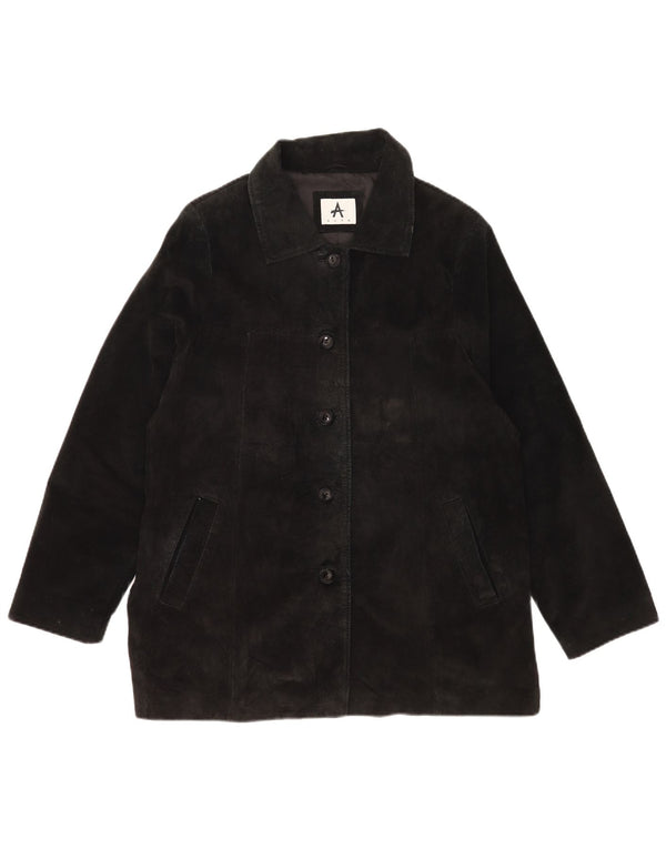 Vintage Womens Suede Jacket UK 18 XL Black Leather