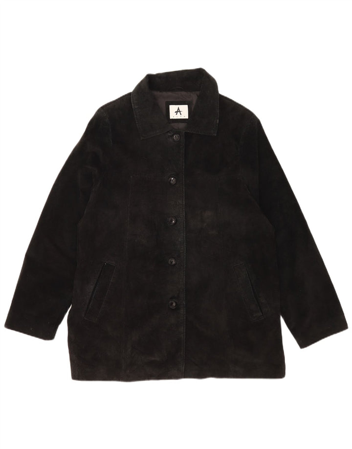 Jachetă vintage pentru femei de piele intoarsă UK 18 XL, piele neagră