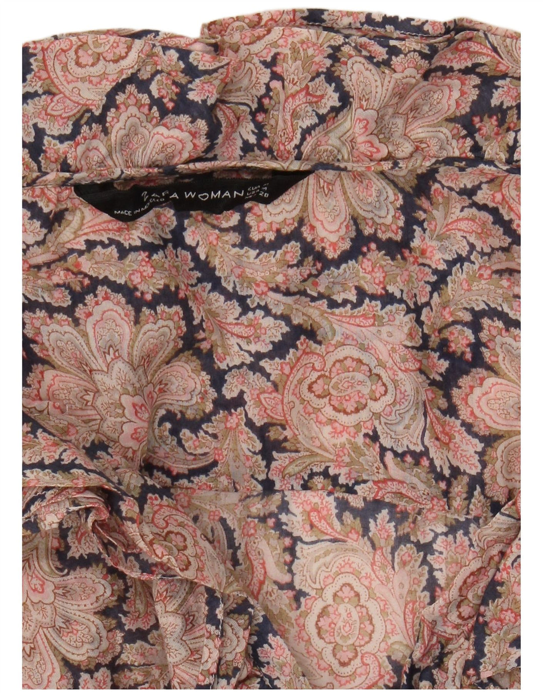 ZARA Womens Ruffle Front Long Sleeve Blouse Top UK 12 Medium Brown Floral