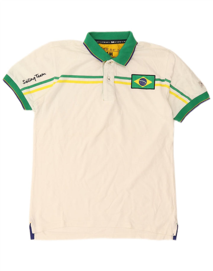 Tricou polo cu grafic Slam pentru bărbați, mic, alb, din bumbac color bloc