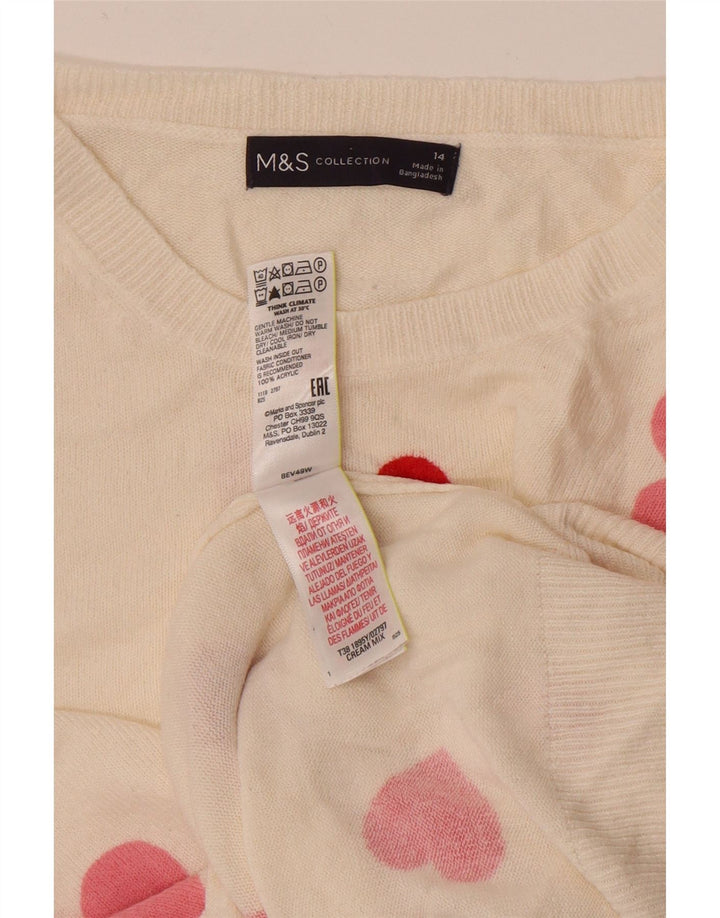 Pulover pentru femei Marks & Spencer cu decolteu triplu UK 14 Medium White Heart