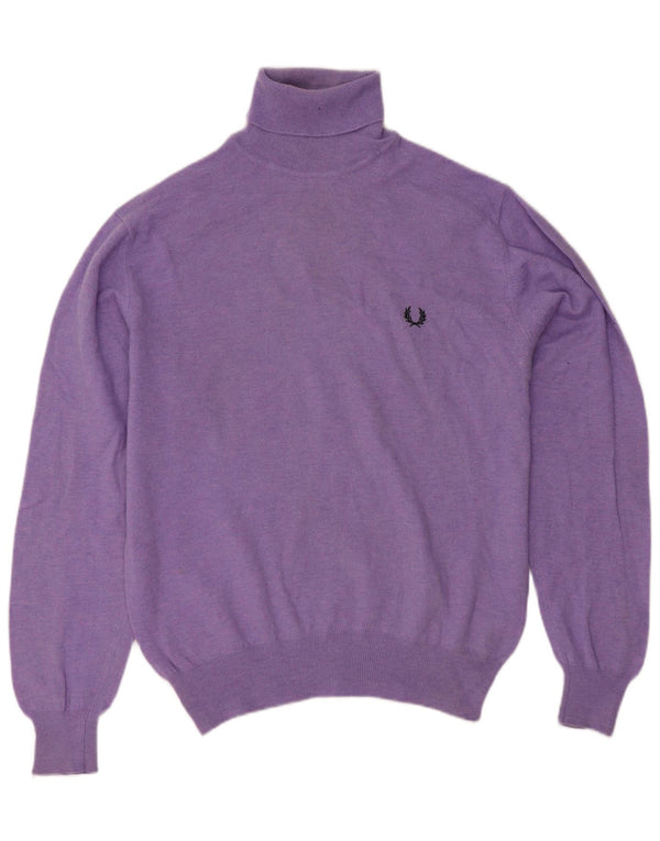 Pulover Fred Perry pentru bărbați, cu formă regulată, cu gât rulat, lână mov mare