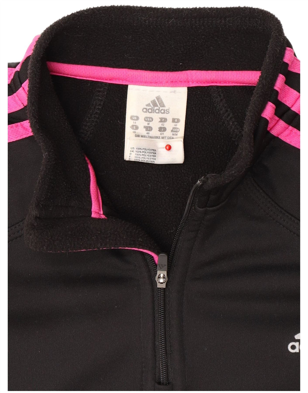 Top de trening Adidas pentru femei, cu fermoar și gât, poliester negru mediu