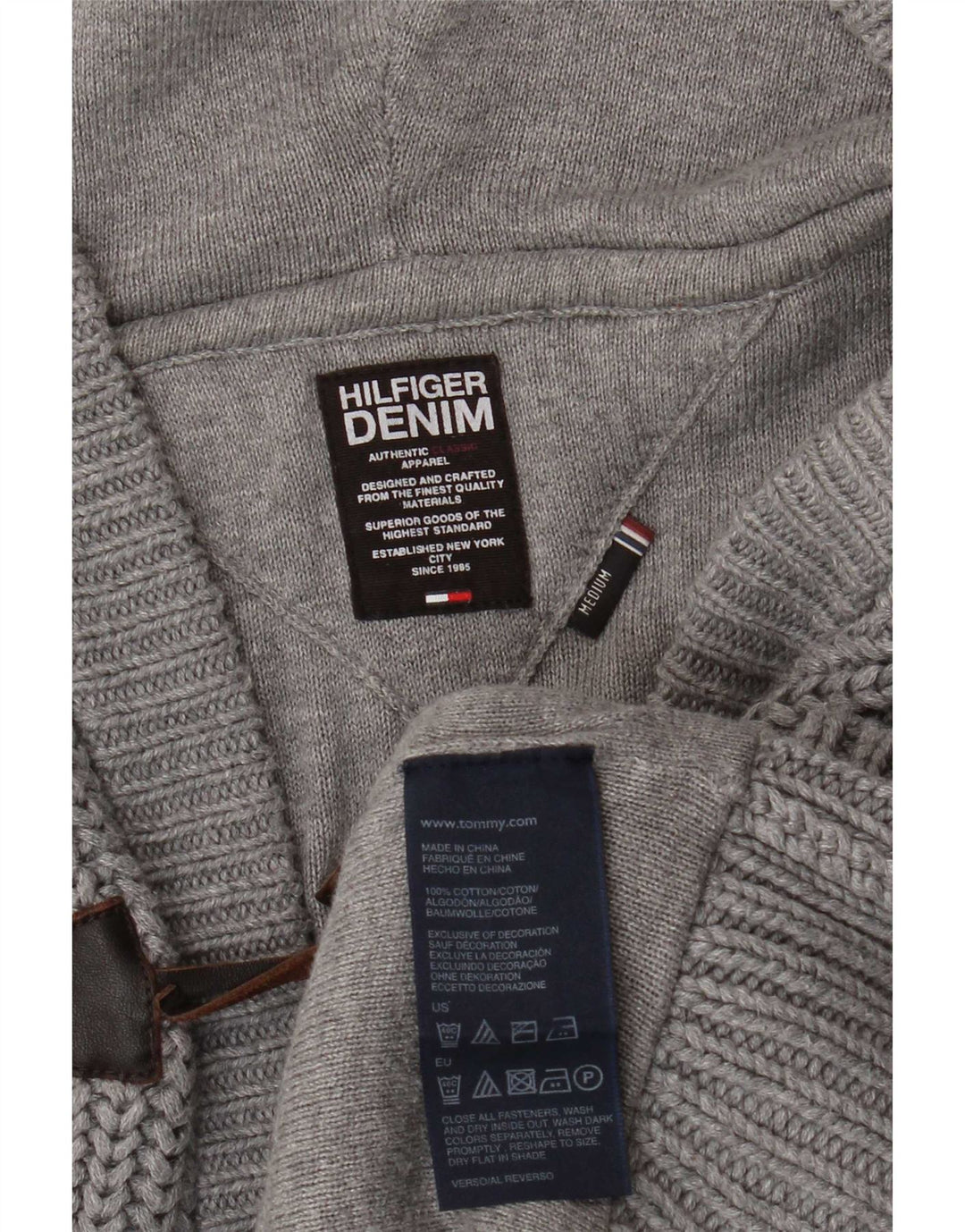 Pulover cardigan cu glugă pentru bărbați Tommy Hilfiger, bumbac gri mediu