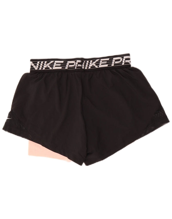 Pantaloni scurți sport Nike Dri Fit Graphic pentru femei UK 14 Medium Black Colorblock