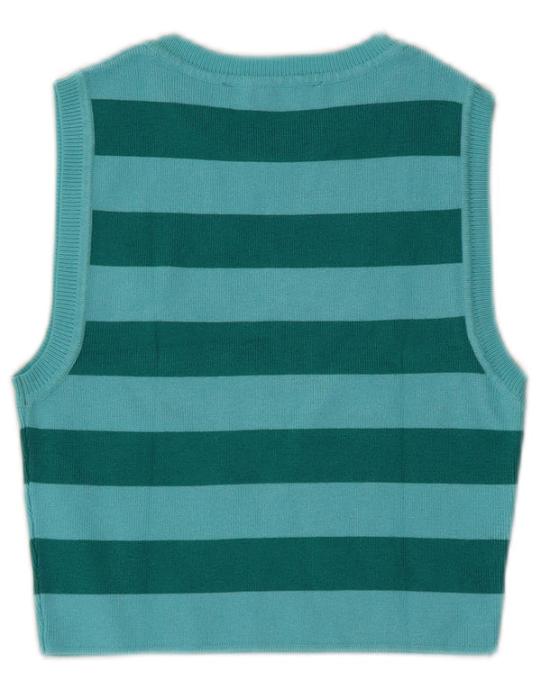 Zara femei Crop Vest Tank Top UK 12 Medium Blue Striped Viscose