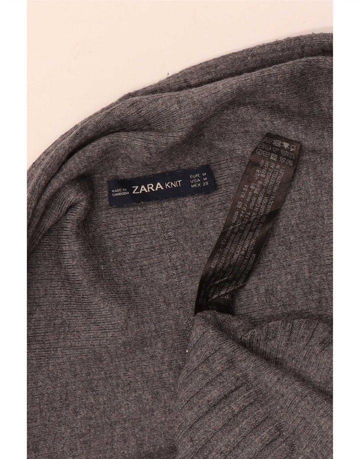 Pulover cardigan deschis asimetric pentru femei Zara UK 14 Viscoză gri mediu