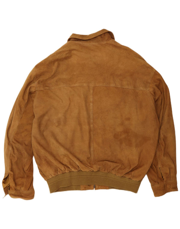 Vintage Mens Suede Bomber Jacket IT 56 3XL Brown Leather