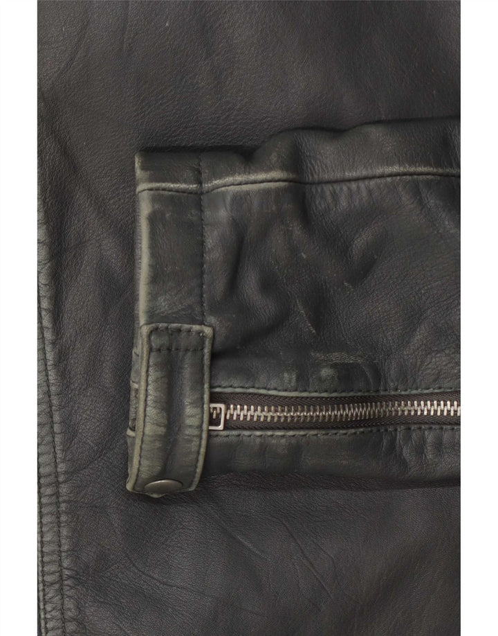 Jachetă motociclist din piele pentru femei All Saints UK 12, gri mediu