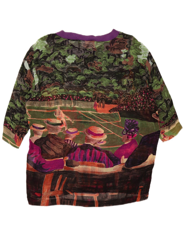 VINTAGE Bluză cu model abstract pentru femei UK 14 mare, multicolor