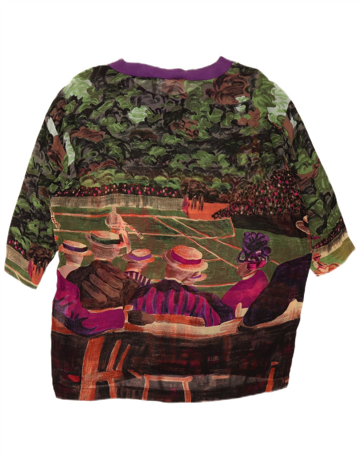 VINTAGE Bluză cu model abstract pentru femei UK 14 mare, multicolor