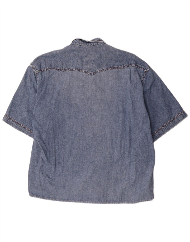 Cămașă din denim cu mânecă scurtă pentru bărbați RIFLE, bumbac albastru mediu
