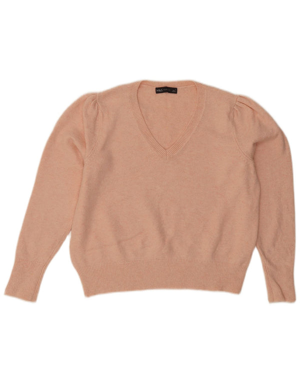 Pulover cu decolteu în V pentru femei Marks & Spencer, bumbac, roz mediu, UK 12