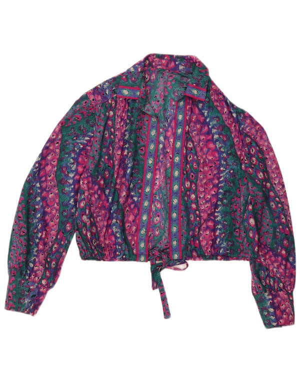 Bluză vintage pentru femei, cămașă crop UK 14 Medium Multicolor Animal Print
