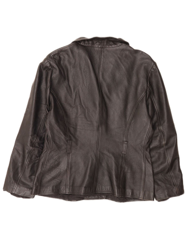 Jachetă vintage din piele cu 4 nasturi pentru femei UK 14 Medium Black Classic