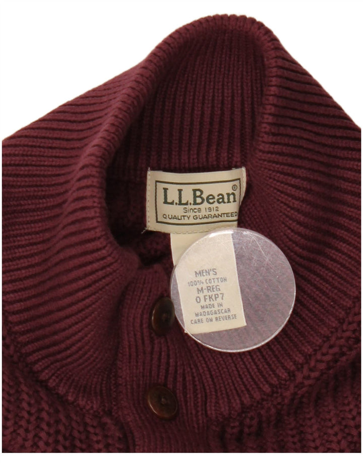 L.L.Bean Pulover pentru bărbați cu gât cu nasturi, bumbac mediu burgundă
