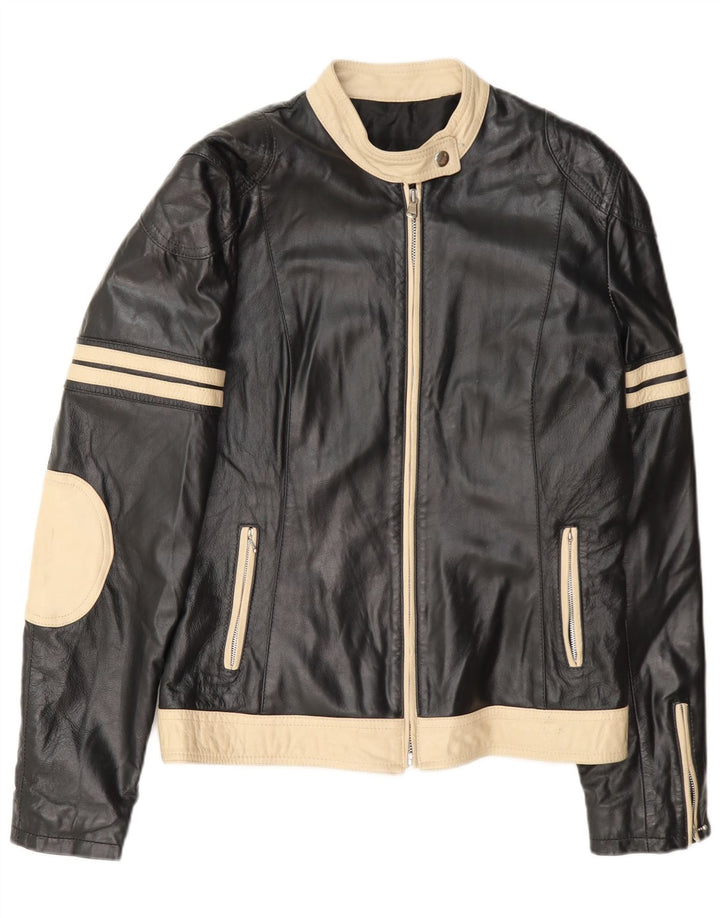 Geacă de piele vintage pentru femei IT 48 XL negru colorblock