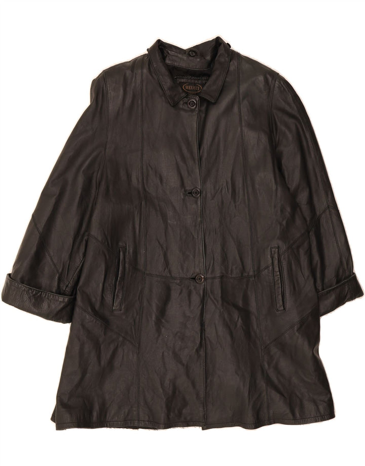 MEUCCI FIRENZE Womens Leather Coat IT 46 Large Black Leather Vintage Meucci Firenze and Second-Hand Meucci Firenze from Messina Hembry 