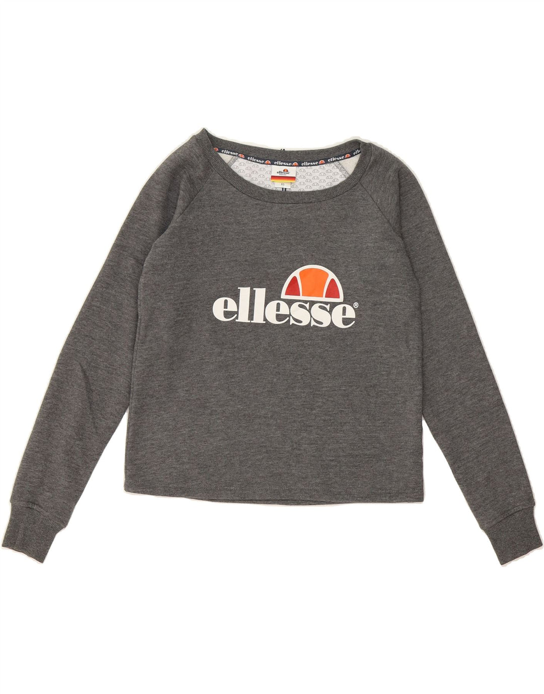 ELLESSE Womens Oversized Graphic Crop Sweatshirt Jumper UK 6 XS Grey Vintage Ellesse and Second-Hand Ellesse from Messina Hembry 