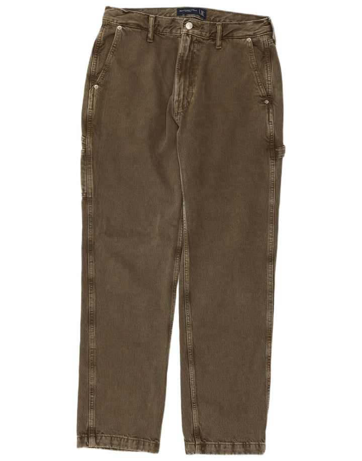 ABERCROMBIE & FITCH Pantaloni cargo largi pentru bărbați W32 L32 Kaki anii 90