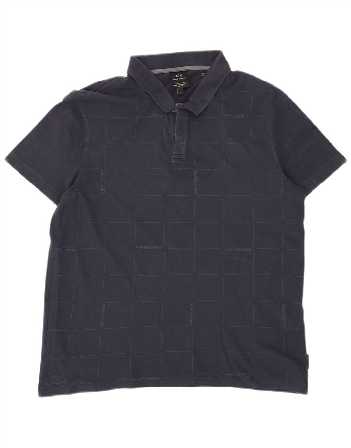 Cămașă polo pentru bărbați Armani Exchange, mare, din bumbac cu carouri bleumarin