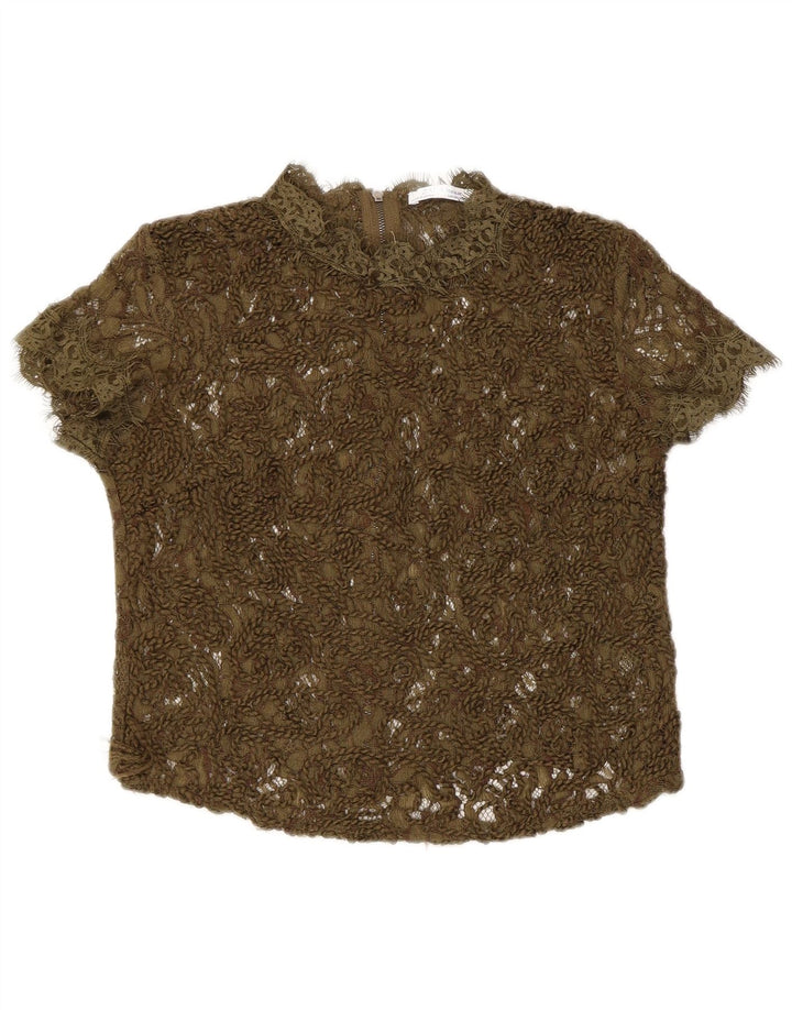 Bluză transparentă din dantelă pentru femei Zara UK 8 Small Khaki
