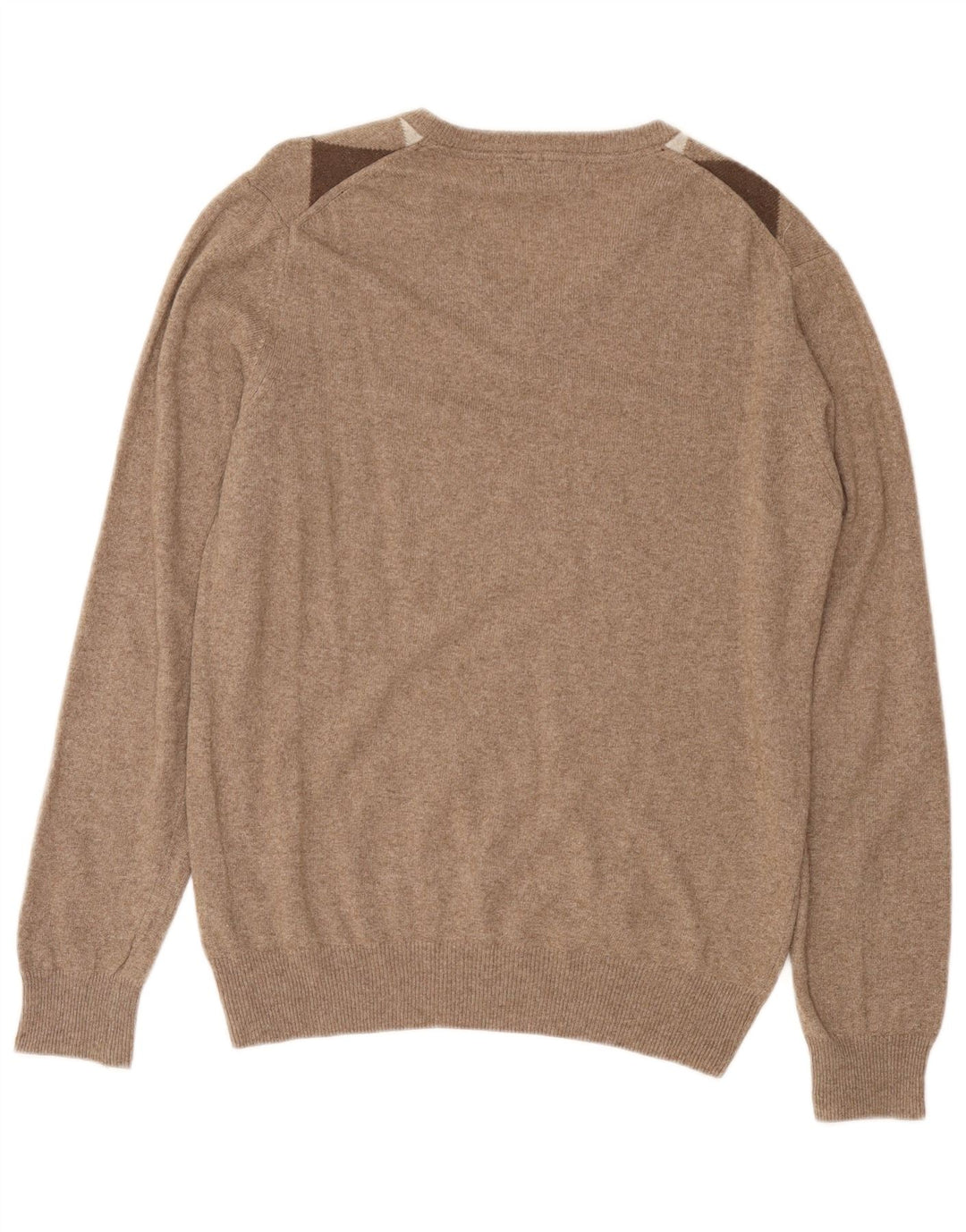 Pulover pentru bărbați CONSENSO cu decolteu în V, maro mediu, lână Argyle/Diamond