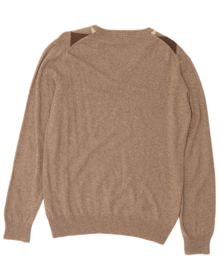 Pulover pentru bărbați CONSENSO cu decolteu în V, maro mediu, lână Argyle/Diamond