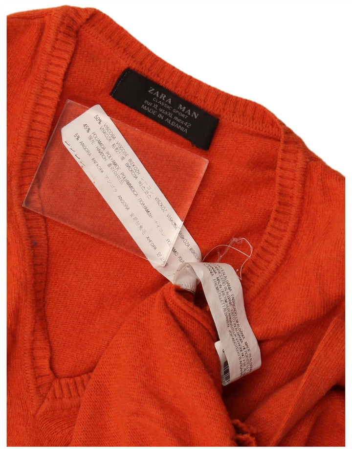 Pulover pentru bărbați Zara, cu decolteu în V, XL, viscoză portocalie