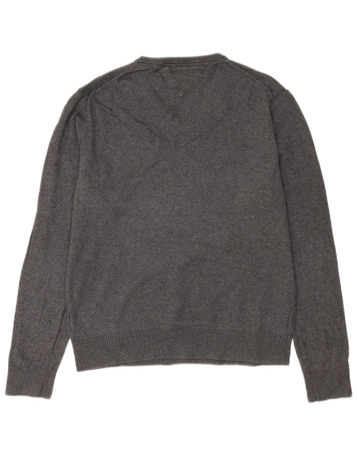 Pulover cu decolteu în V Tommy Hilfiger pentru bărbați, bumbac mare, gri