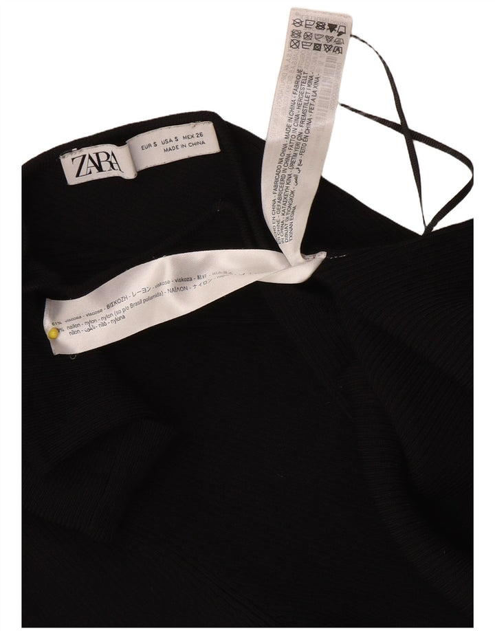 Top Crop pentru un umăr pentru femei Zara UK 8 Small Black Viscose