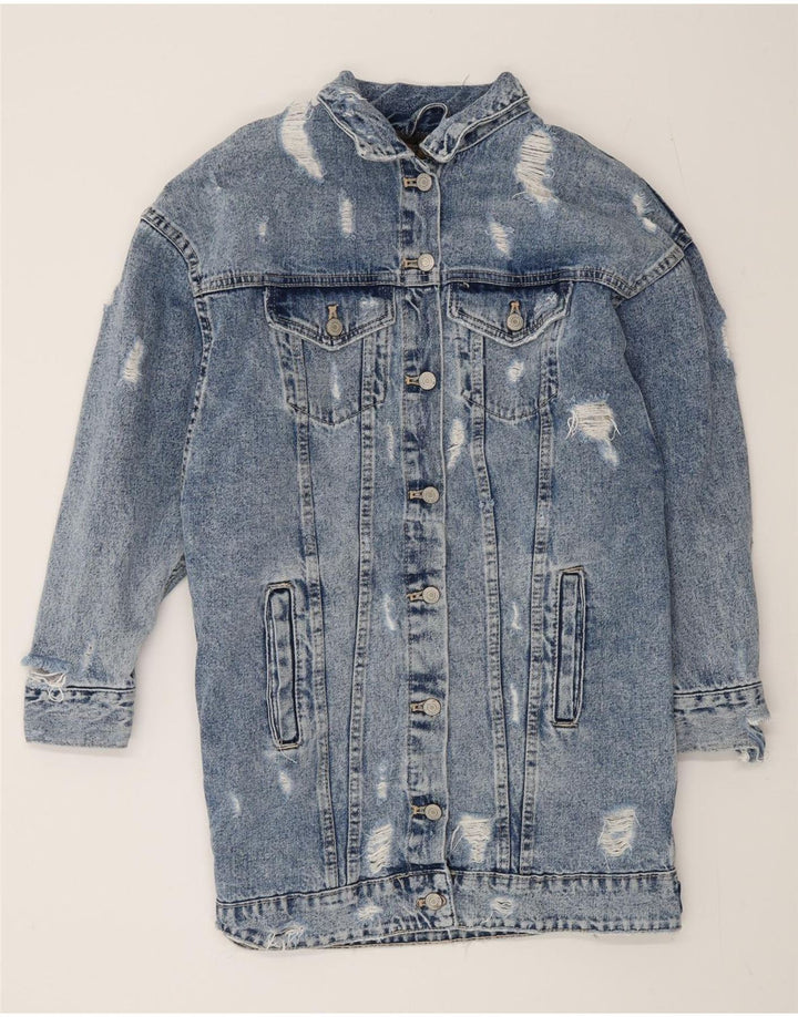 Palton oversized din denim Sherpa pentru femei Zara UK 10 Small Blue
