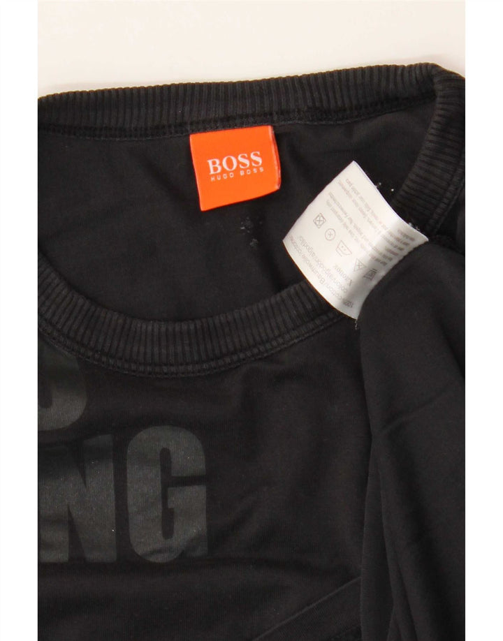 Top grafic pentru bărbați Hugo Boss cu mânecă lungă, bumbac mediu negru