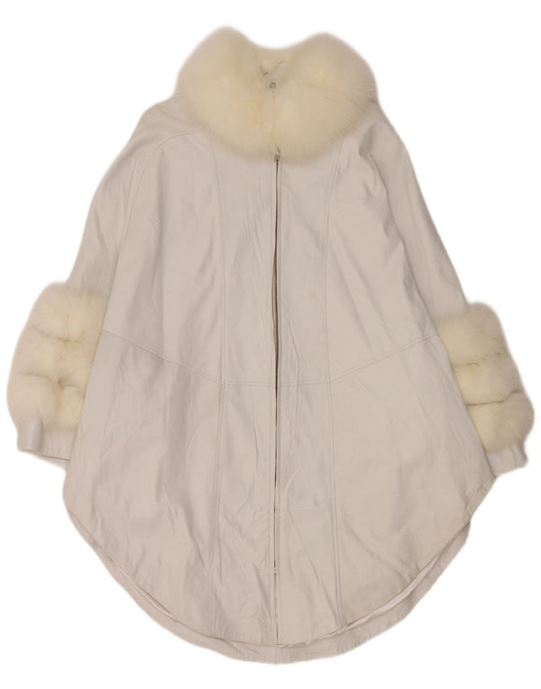 Vintage Womens Poncho Leather Coat UK 18 XL White