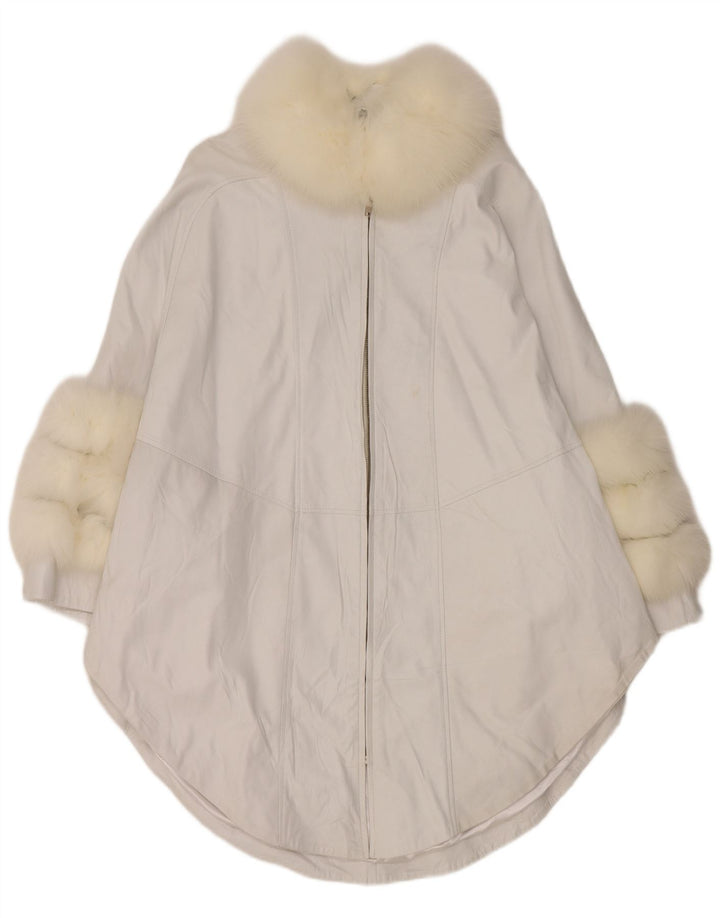 Palton din piele vintage pentru femei, UK 18 XL, alb